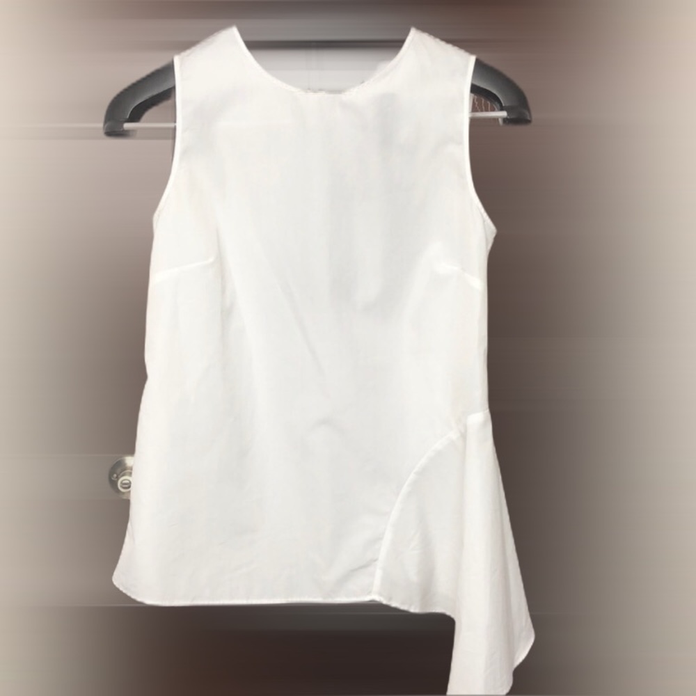 Massimo Dutti White Cotton Assymetrical Sleeveless Top Size 4